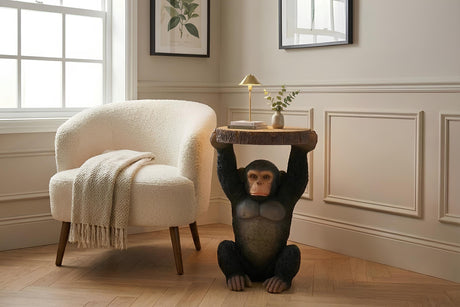 Side table MONKEY 50cm handmade monkey sculpture grey black