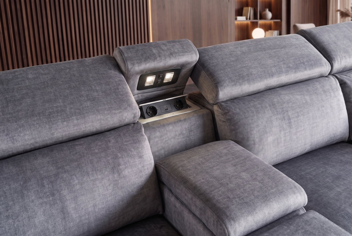 Corner sofa PRIME multifunctional electrically adjustable w/ storage space vogue velvet grey