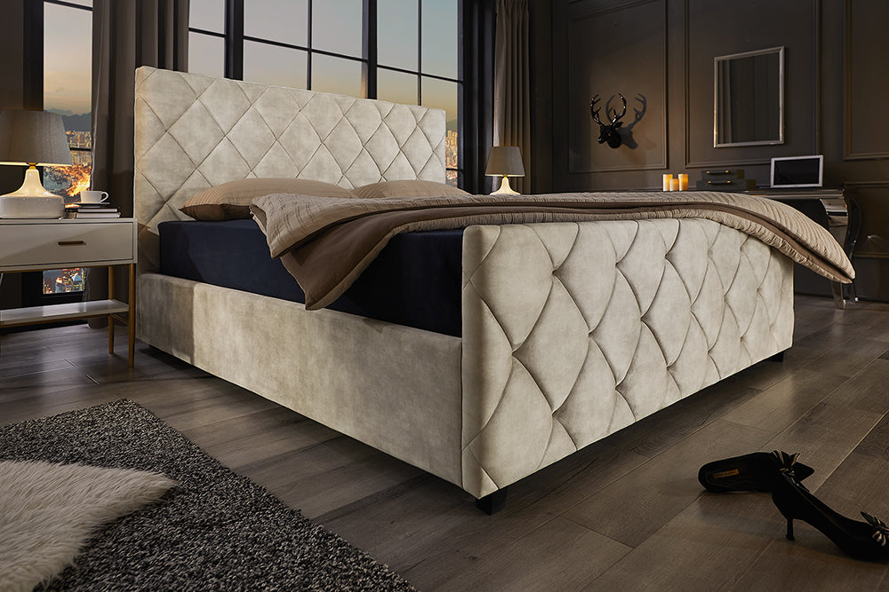 Bett ELYSIUM 180x200cm Samt Champagner Beige mit Stauraum