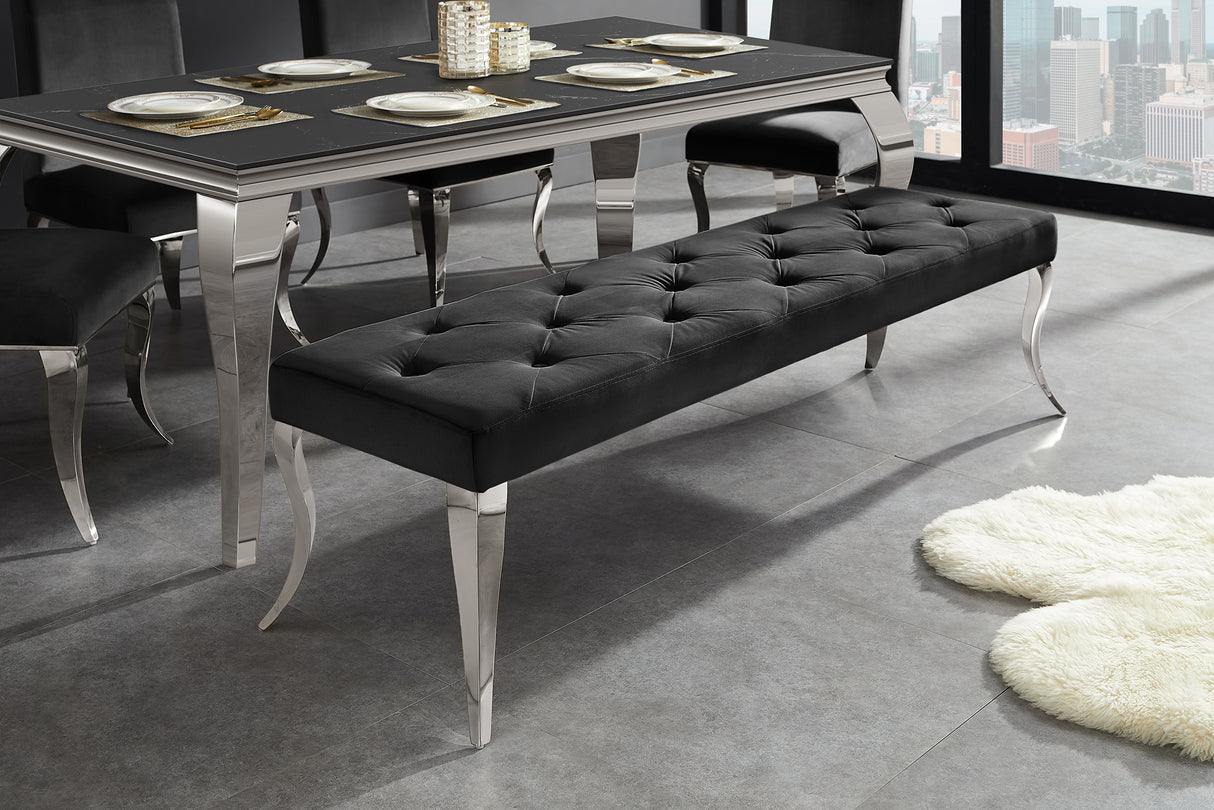 Bench MODERN BAROCK 170cm stainless steel legs silver velvet black