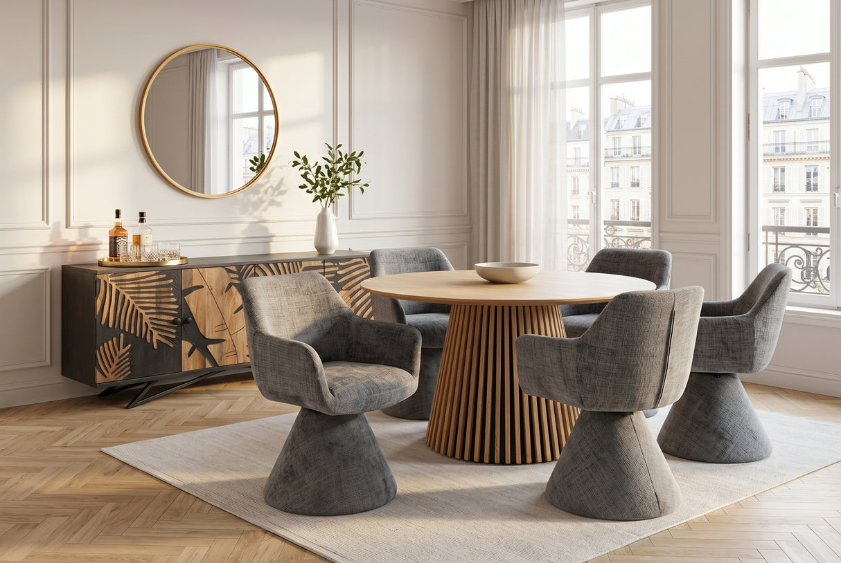 Swivel chair AMBIENTO 180° auto-return w/ armrests chenille grey