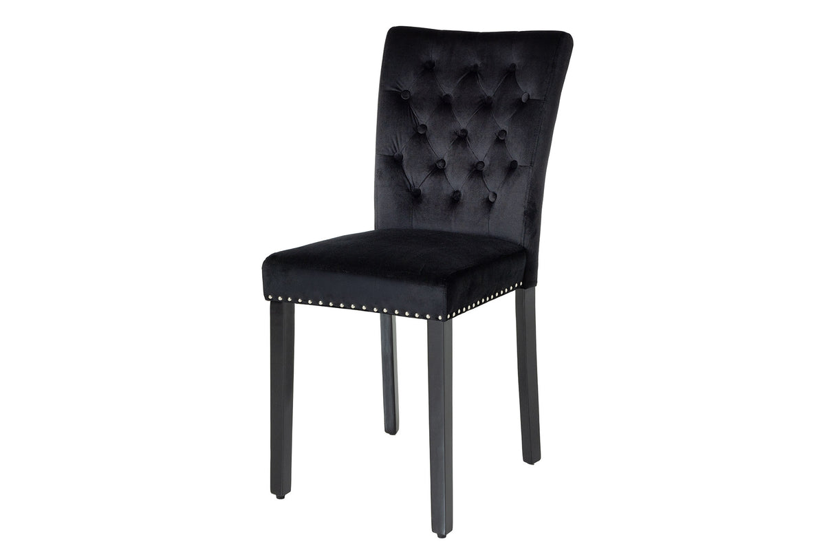 Chair CASTLE velvet black w/ quiltingin in chesterfield style