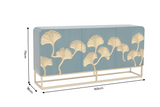 Sideboard GINKGO 160cm 3D ginkgo leaf front mango wood turquoise w/ gold metal frame