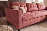Corner sofa STOCKHOLM 220cm 3-seater w/ ottoman button tufted look velvet dusky pink