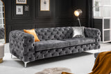 Sofa MODERN BAROCK 240cm 3-seater velvet dark grey Chesterfield look