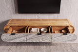 TV-Board ORGANIC 160cm hanging acacia wood natural w/ stone look front