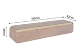 TV-Board MONZA 160cm w/ cable management hanging fluted front brown mango wood gold details