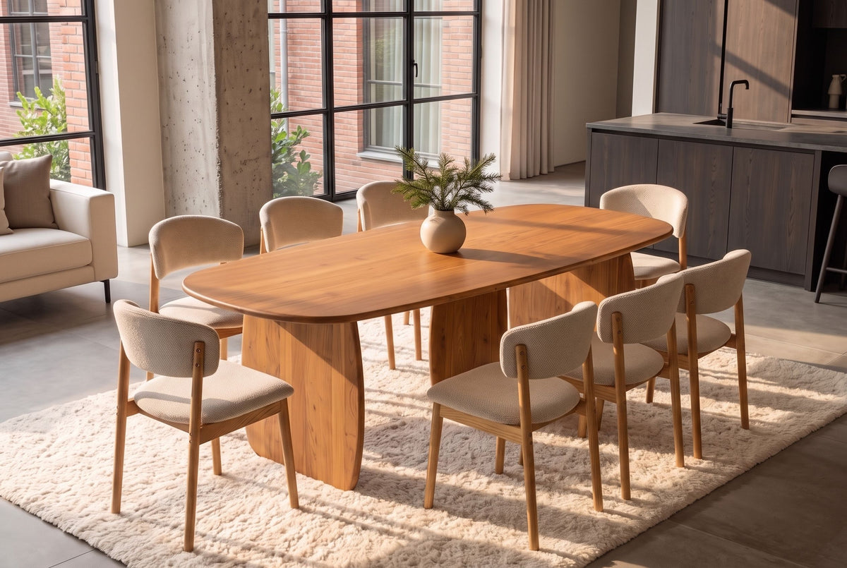 Dining table SCULPTURA 240cm oval sculptural frame acacia wood brown