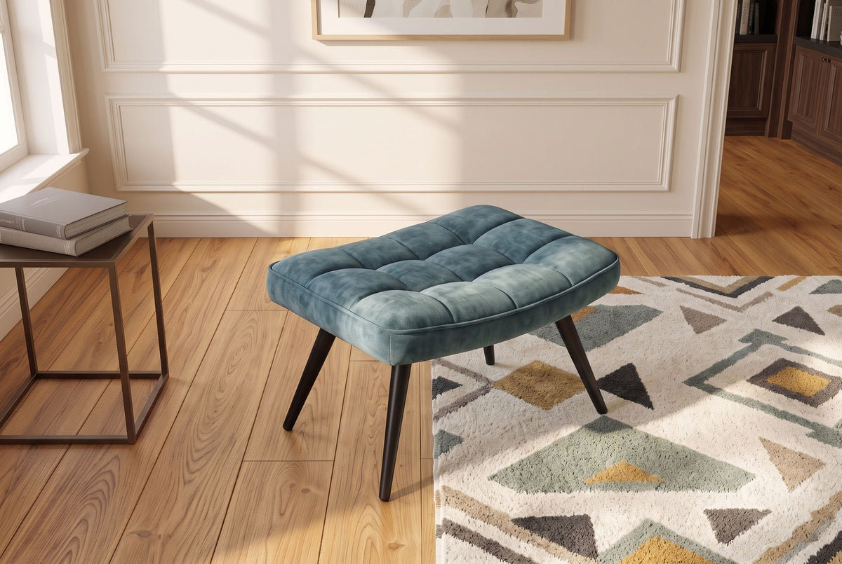 Stool SCANDINAVIA 40cm stitched seat velvet petrol w/ black metal legs