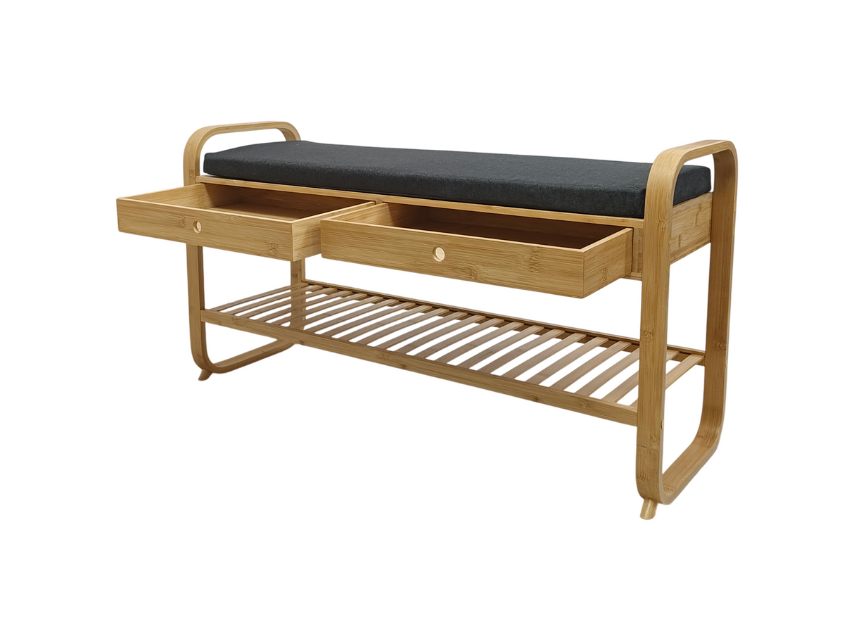 Shoeshelf ZEN-BO 100cm w/ drawer bamboo natural grey