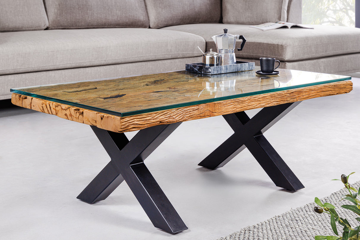 Coffee table BARRACUDA 110cm recycled teak wood w/o glass plate