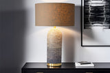Tischleuchte ZEA 60cm Farbverlauf Seegras natur braun gold mit Lampenschirm grobes Leinen braun