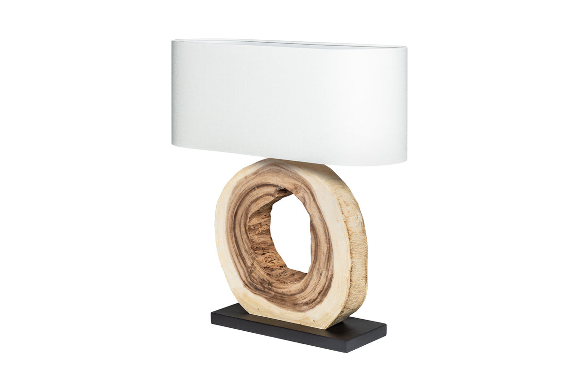 Stolní lampa ORGANIC ARTWORK 55cm masivní ořechové dřevo lněné stínidlo béžová