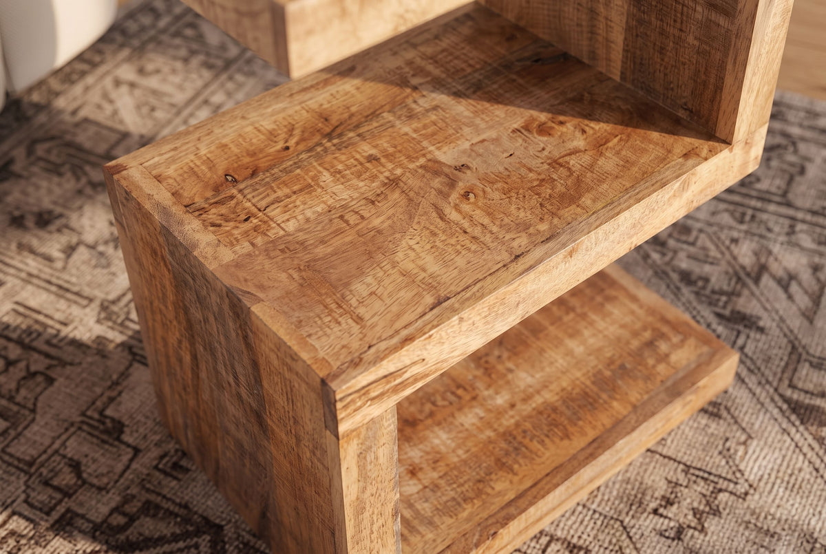 Side table S 60cm S-shape w/ open storage space mango wood natural