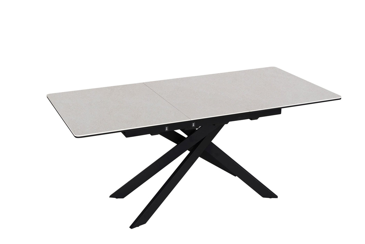 Esstisch ALPINE 160-200cm ausziehbar Keramik Beton taupe mit schwarzem Sternfuß