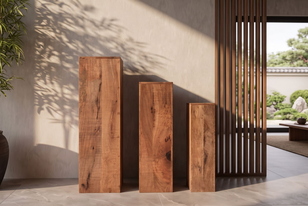 Decoration pillar MAKASSAR 60-80cm set of 3 mango wood natural