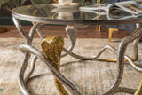 Coffee table COBRA 70 cm silver gold with glass plate