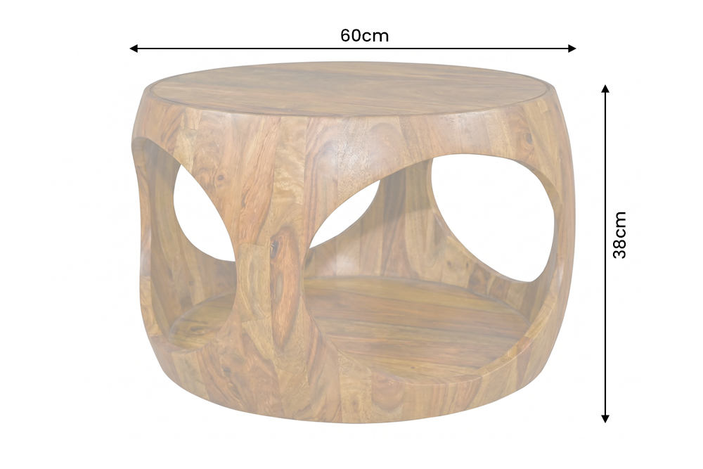 Couchtisch ORGANIC LOOP 60cm rund m. Ablage Sheeshamholz braun