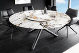 Dining table SPIN Ø 150cm rotatable with removable platter ceramic marble look white multicoloured