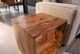 Side table MAKASSAR 45cm w/ open storage compartment sheesham wood brown stone finish