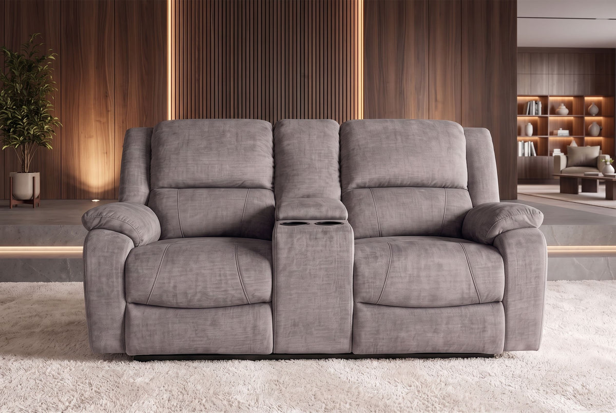 Kinosessel HOLLYWOOD 2-Sitzer Relaxfunktion mit Stauraum Samt grau