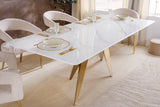 Esstisch ART LIVING 200cm Keramikplatte aus weißem Marmor mit champagnergoldenem Rahmen