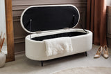 Bench chest VOQUE 110cm bouclé white upholstered w/ storage space bench seat
