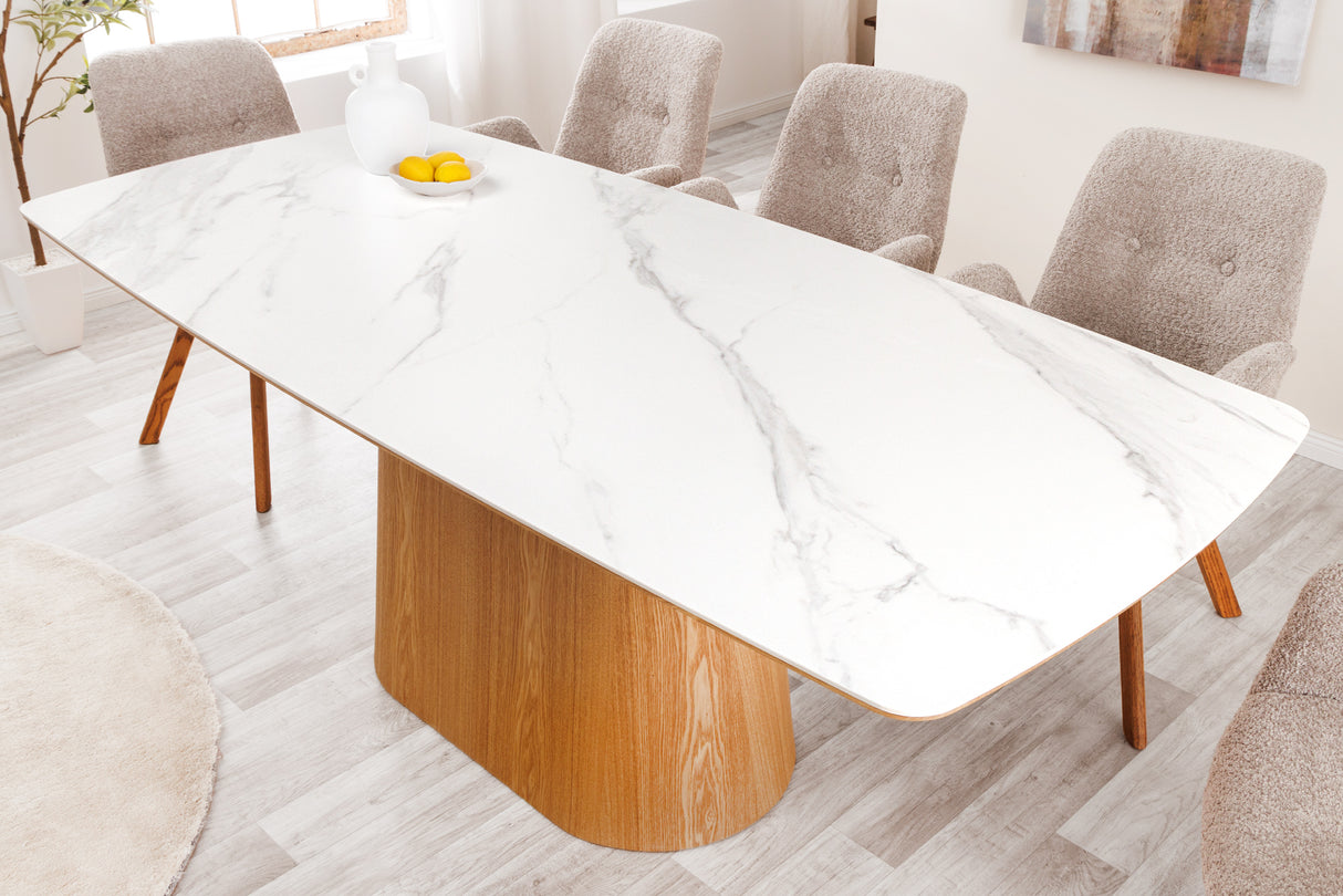 Dining table UNIQUE 200cm frame oak wood verneered ceramic white marble top
