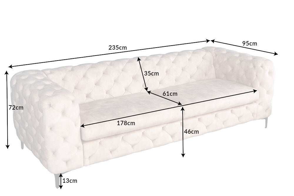 Sofa MODERN BAROCK II 240cm 3-seater velvet champagne in chesterfield style