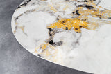 Dining table SCULPTURE 280cm oval bronze frame w/ ceramic top multicoloured marble look