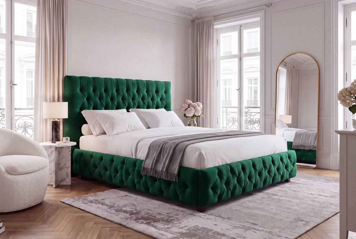 Bett PARIS CHESTERFIELD 180x200cm Samt dunkelgrün