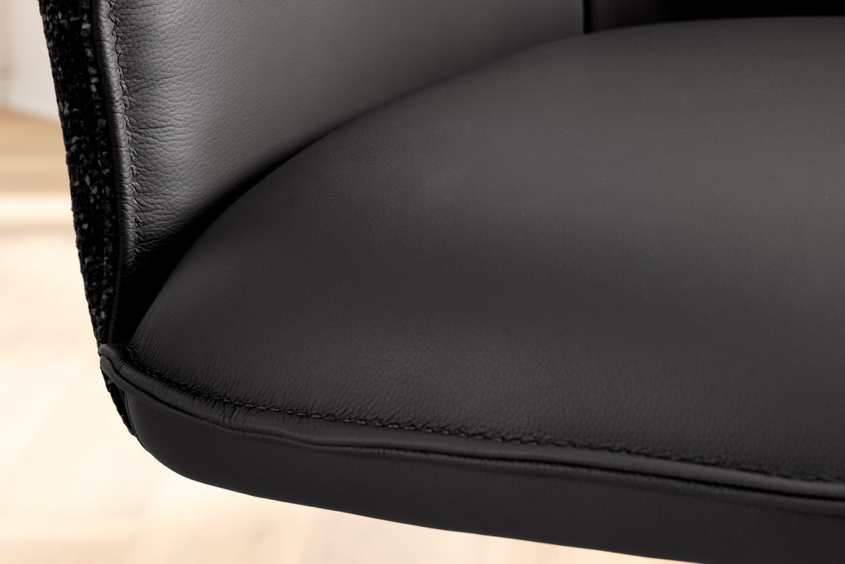 Swivel chair LE GRAND rotatable 180° w/ armrests textured cloth and leather black