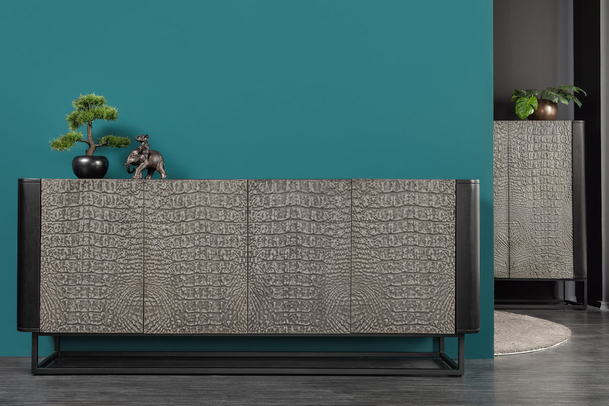 Sideboard CROCO 180cm 3D grey black mango wood