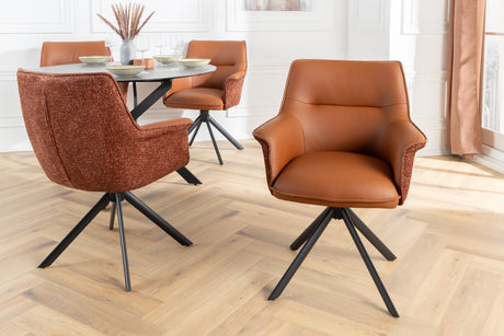 Swivel chair LE GRAND rotatable 180° w/ armrests textured cloth and leather cognac brown