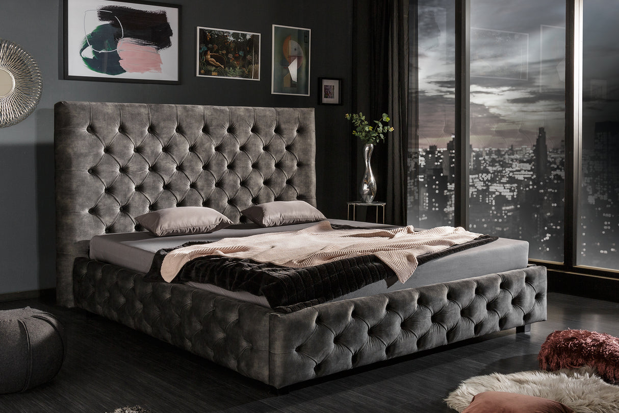 Bett PARIS CHESTERFIELD 180x200cm Samt olivgrau