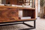 Coffee table MAKASSAR FUNCTION 110cm height adjustable sheesham natural