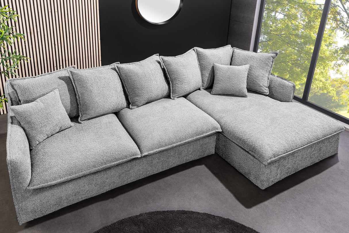 Corner sofa HEAVEN 255cm removable cover bouclé grey