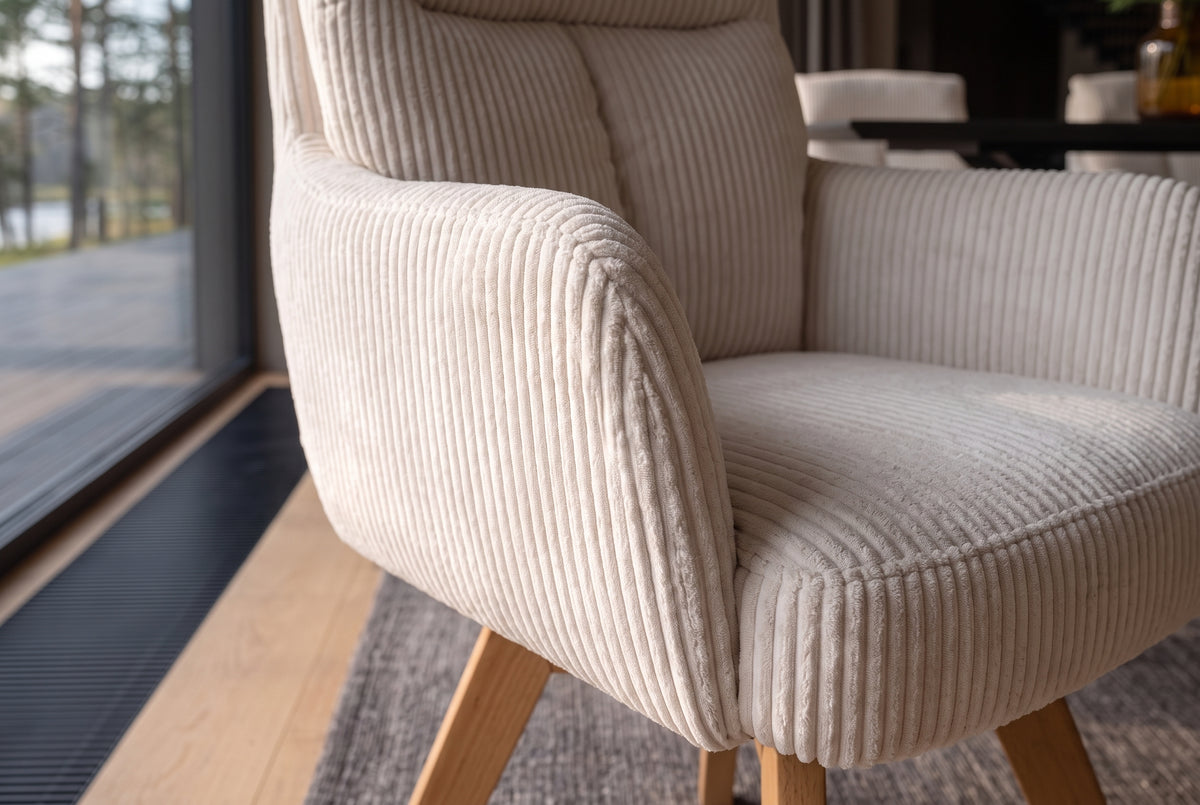 Drehsessel BIG GEORGE 360° drehbar Buchenholzgestell m. Armlehnen Federkern Cord beige