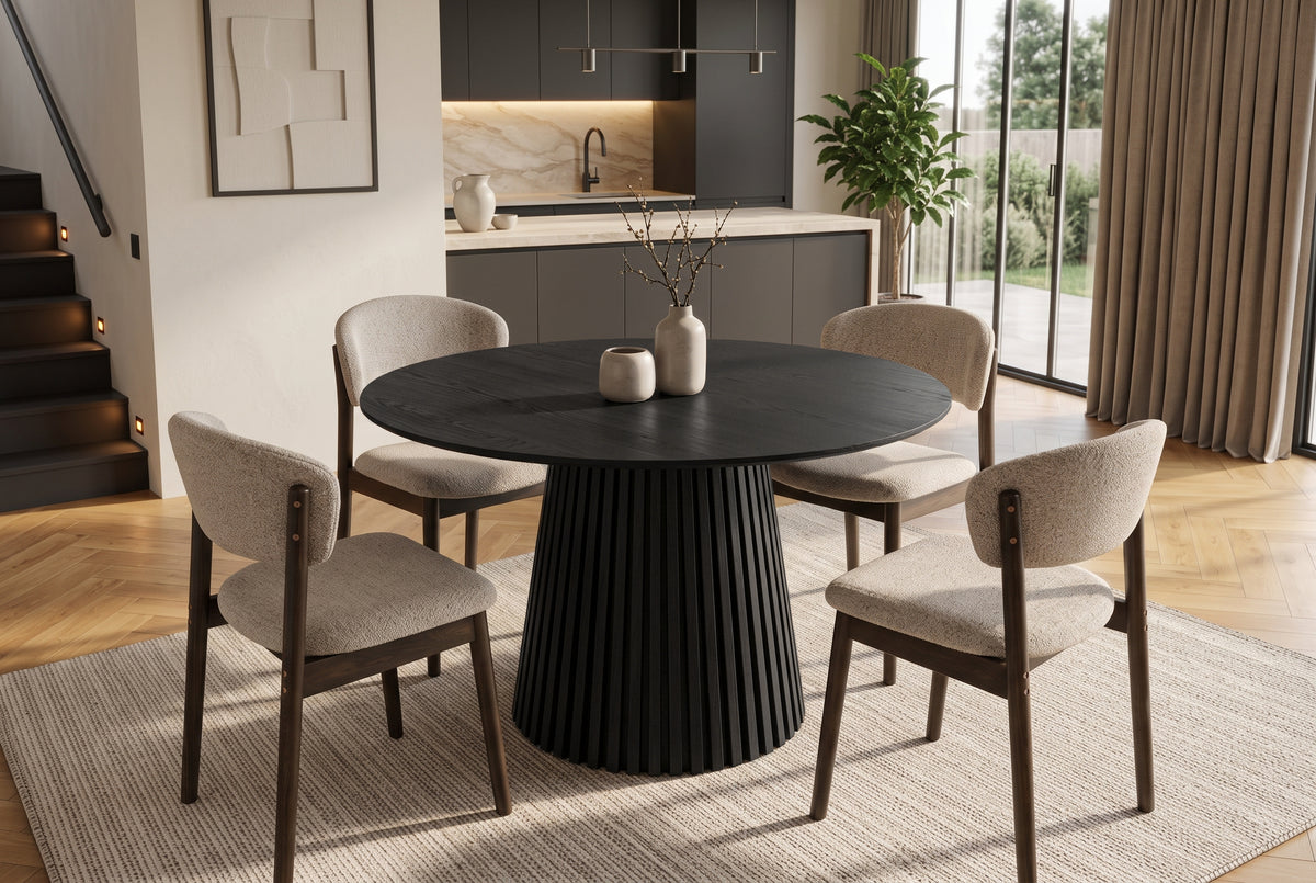 Dining table VALHALLA WOOD Ø 120cm round oak wood veneered black