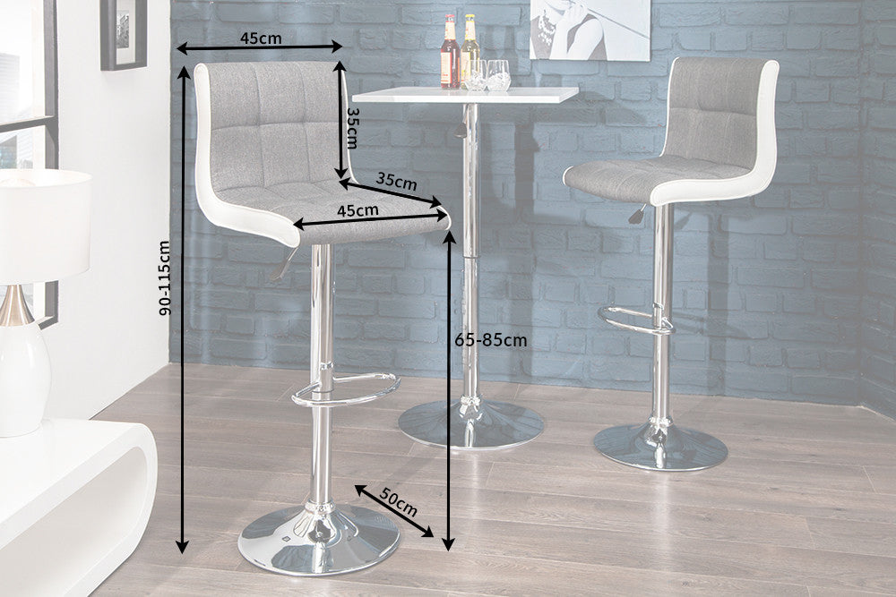 Bar stool MODENA 90-115cm textured fabric and synthetic leather grey white