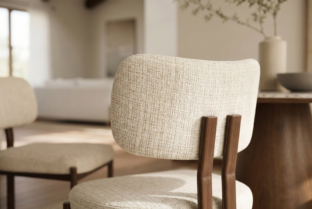 Stuhl BELLANO Chenille cremig beige nussbaumfarben