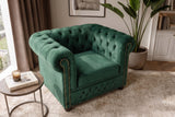 Armchair CHESTERFIELD antique look velvet emerald green