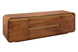 TV-Board MONZA 160cm w/ cable management fluted front rounded edges brown mango wood gold details