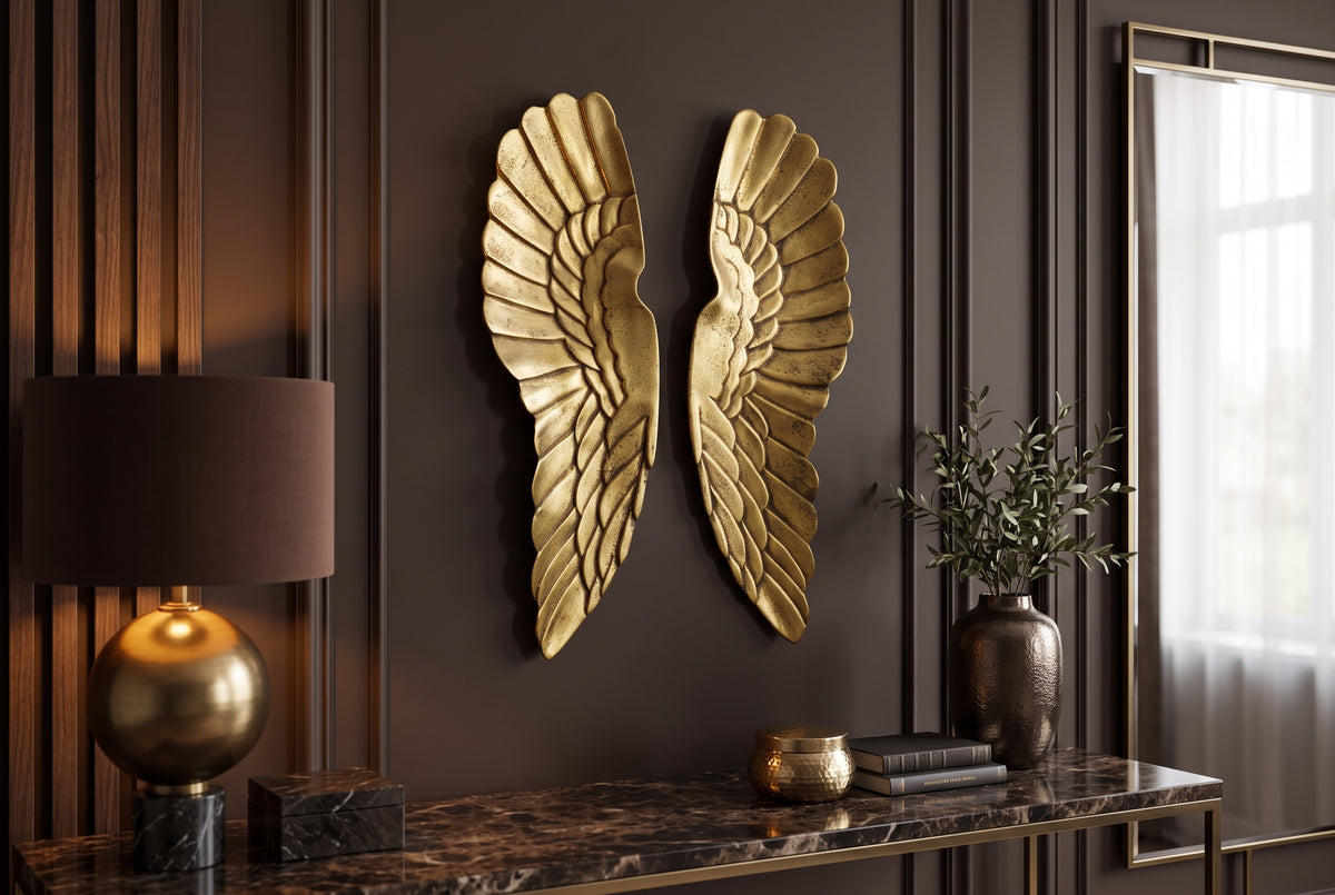 Wall decoration FALLEN ANGEL 65cm angel wings antique gold