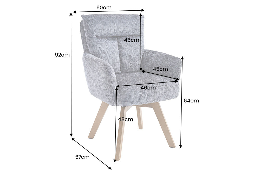 Drehstuhl BIG GEORGE mit Armlehnen, Chenille-Stoff grau, drehbar
