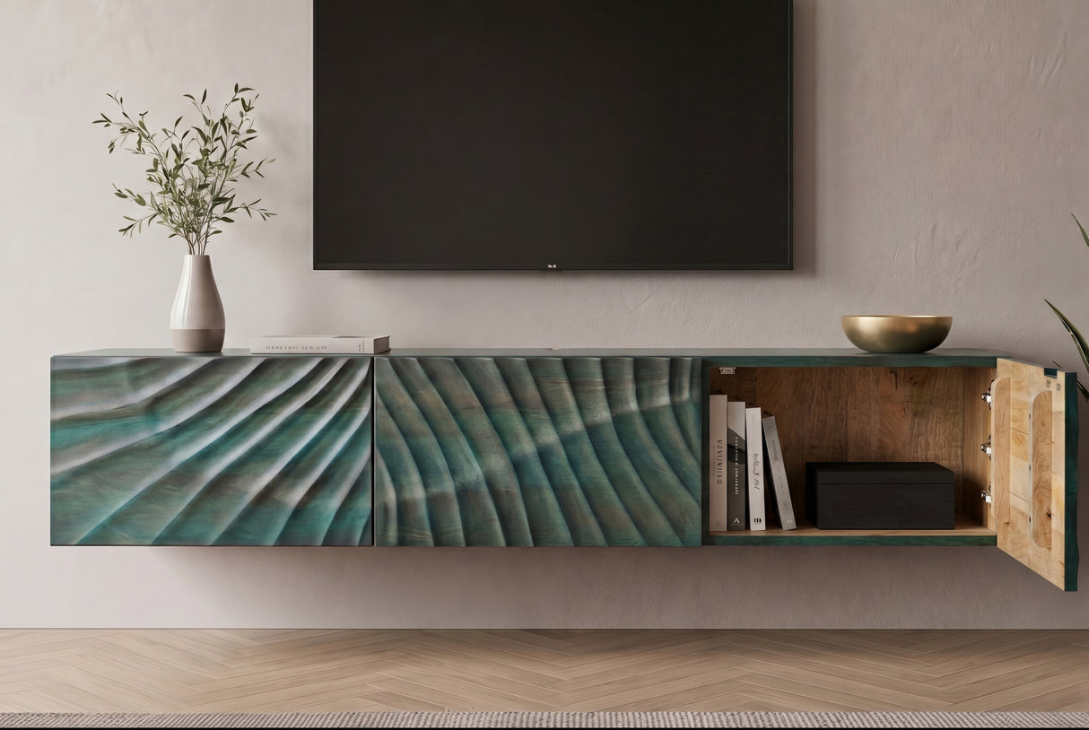 TV-Board SCORPION 160cm 3D hanging mango wood turquoise