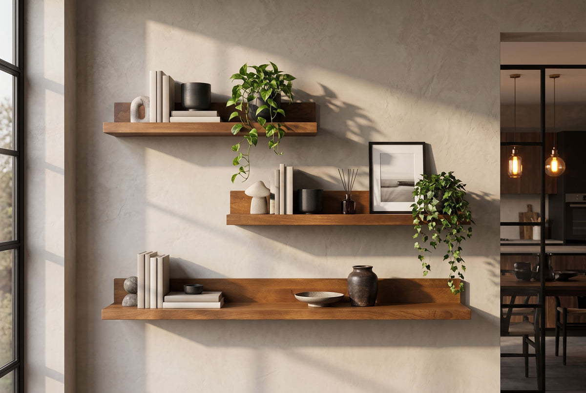 Wall shelf MAKASSAR 80cm mango wood brown honey finish