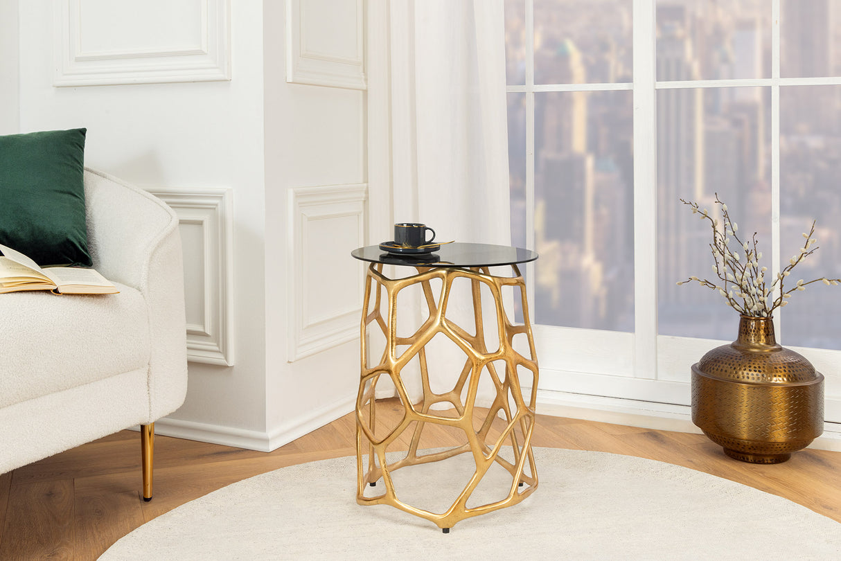 Side table LIQUID GEOMETRIE 50cm tempered black glass gold