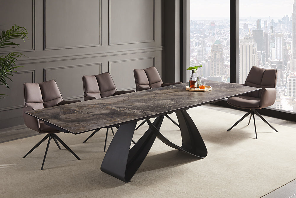 Esstisch INFINITY 180-220-260cm ausziehbar Keramik Marmoroptik taupe