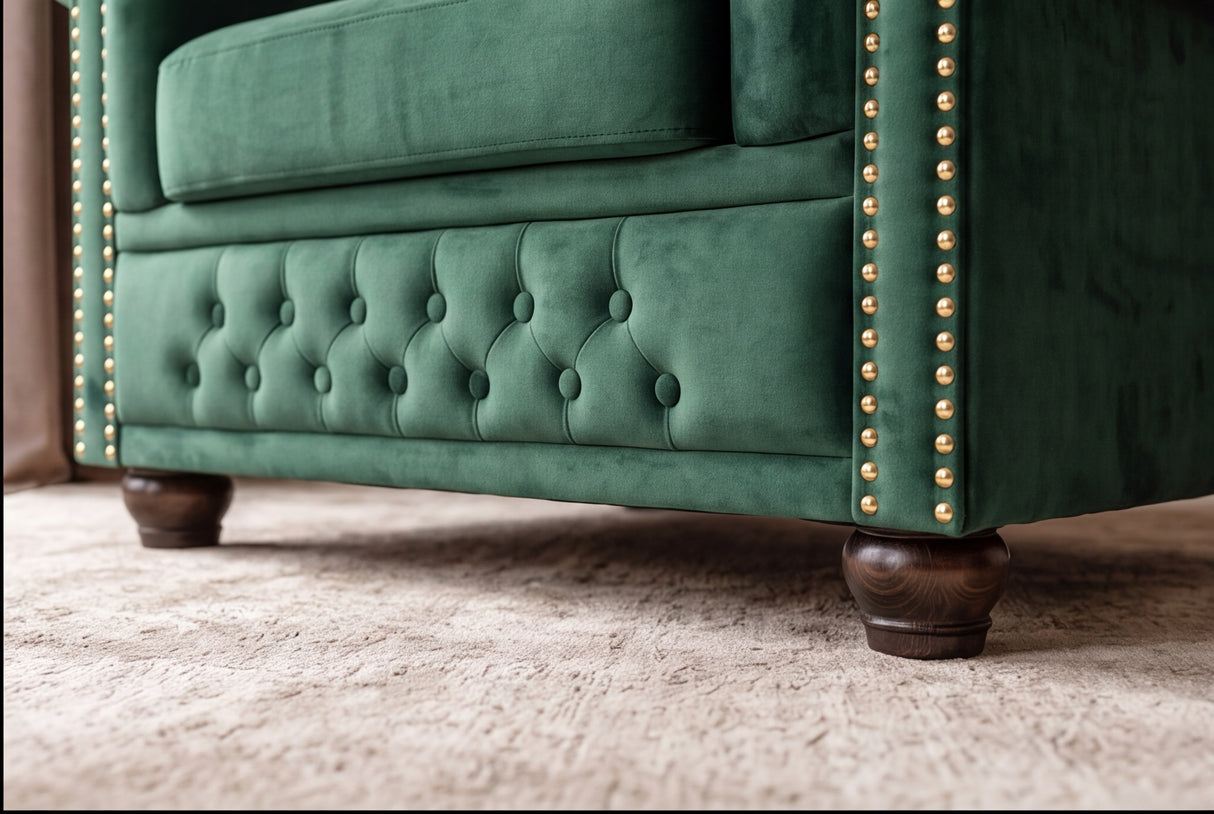 Armchair CHESTERFIELD antique look velvet emerald green